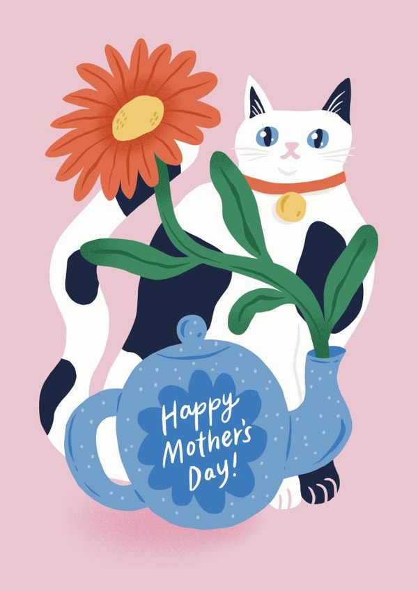 Cute Mothers Day Card - Cat - Teapot - Happy Mother's Day created by Sophie Potter
