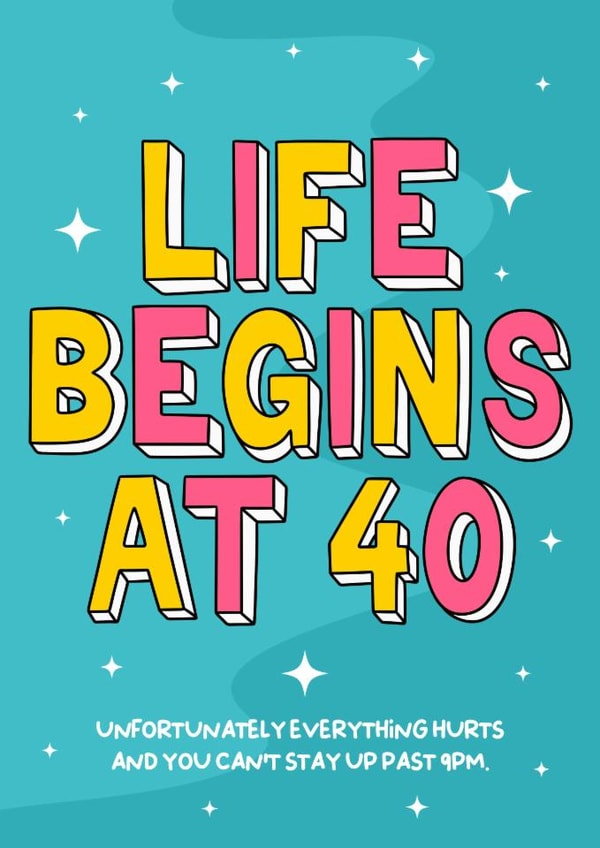 Life begins at 40 - funny cheeky joke birthday card for those lucky 40 year olds created by Wafflemamaart
