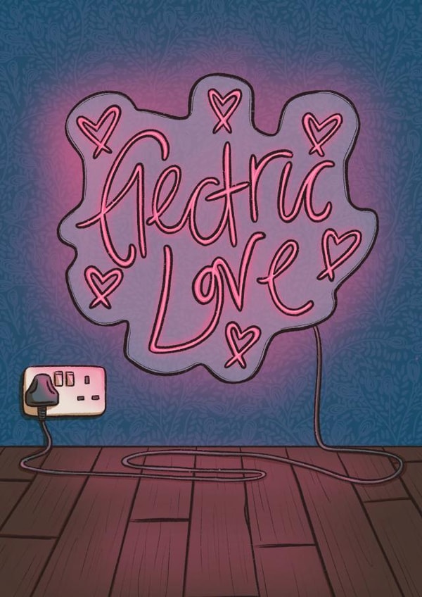 Electric love neon Valentine’s card created by Tee Ansell Draws