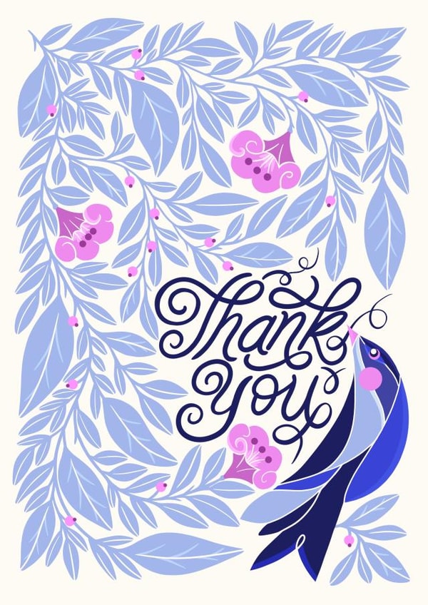Cheerful bird thank you card created by catantrell