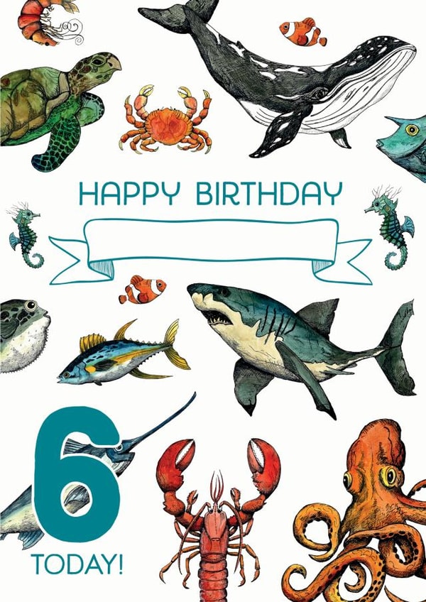 Personalised Happy 6th Birthday Sealife Card created by Life's Little Doodles