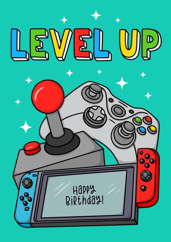 Level up gamers birthday card - perfect for all ages! created by Duck & Mustard