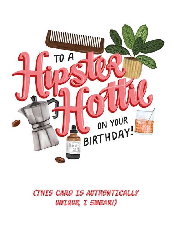 Hipster Hottie Birthday card 1001 created by Lucy Duckham Illustration