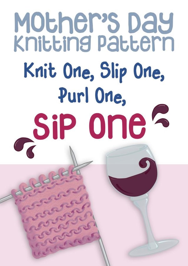 Funny Mothers Day Card - Wine - Knitting - Mother's Day Knitting Pattern created by Presents Felt
