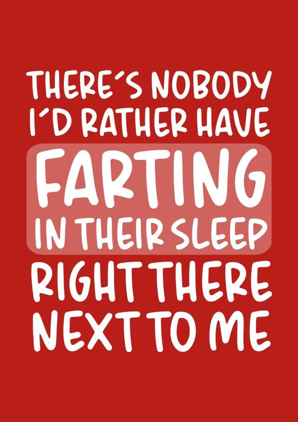 'Nobody I'd Rather Have Farting In Their Sleep' Funny Anniversary Card created by Brogan Thomas