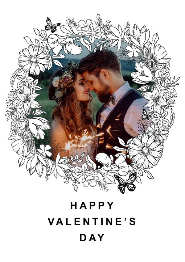 floral illustration botanical line art Personalised Photo Card 22276 created by Leah Chong - Leah Design