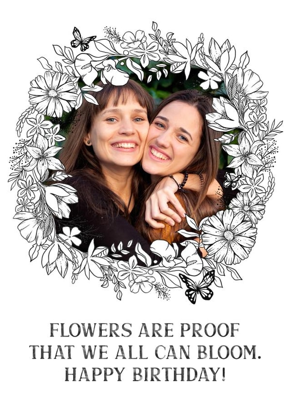 happy birthday photocard floral illustration Personalised Photo Card 22279 created by Leah Chong - Leah Design