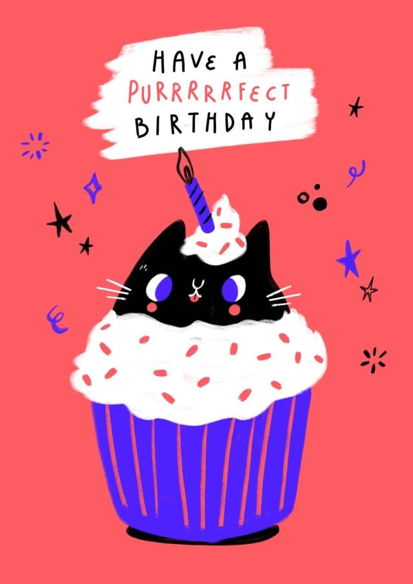 Have A Purrrfect Birthday - Cute Cat Cupcake  created by Natasha Maria
