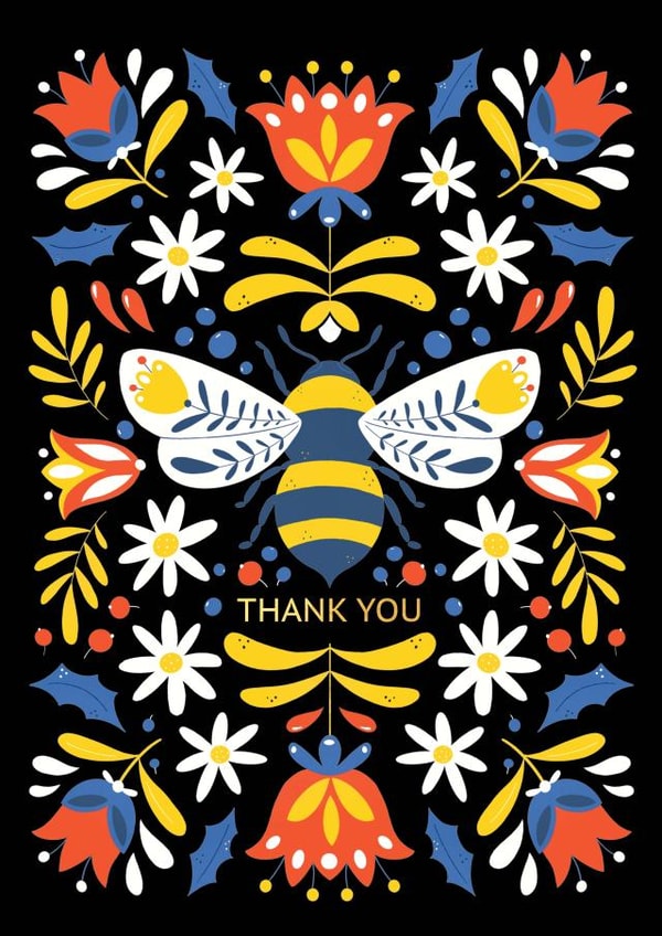 Pretty Thank You Card - Bee - Flowers created by Nastya Rizaeva