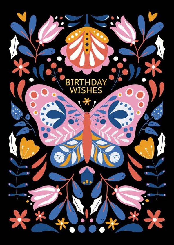 Birthday wishes card with flowers and a beetle created by Nastya Rizaeva