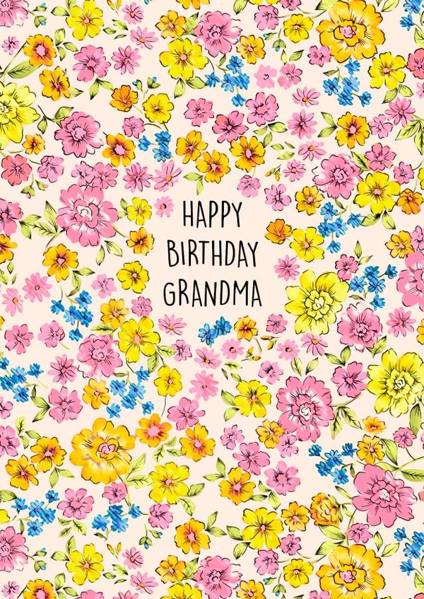Pretty Birthday Card - For Grandma - Flowers created by Poppy & Mabel 