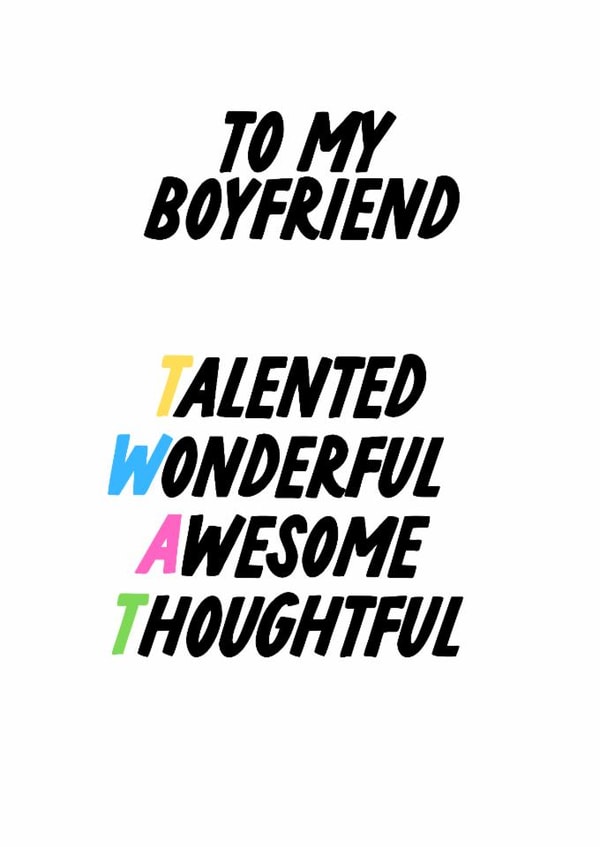 My Boyfriend Card, Funny Rude Anagram Card For Him created by The Marmalade Cat