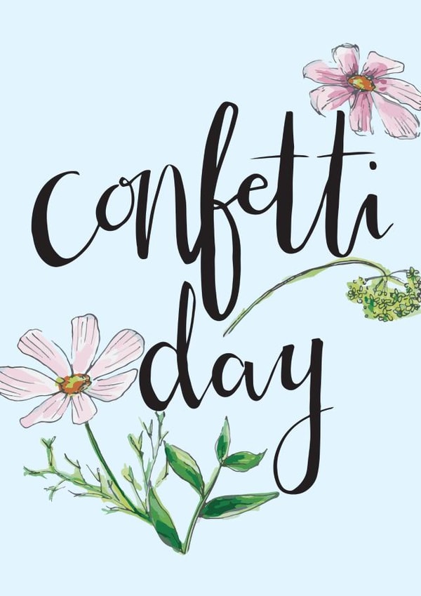 'confetti day' Wedding card. Something Blue and Floral. created by Webb and Farrer