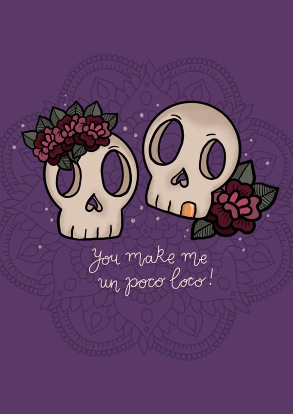 Tattoo Mexicana Skull Couple Card Un Poco Loco created by Hannah ~ Pops Prints Co.