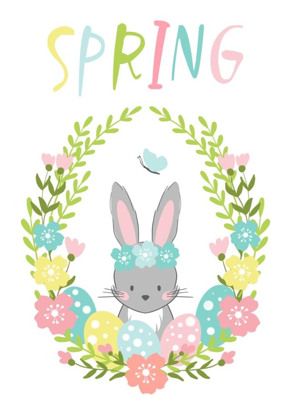 Cute Easter bunny. Easter egg hunt. Spring created by Natalia Blyzen