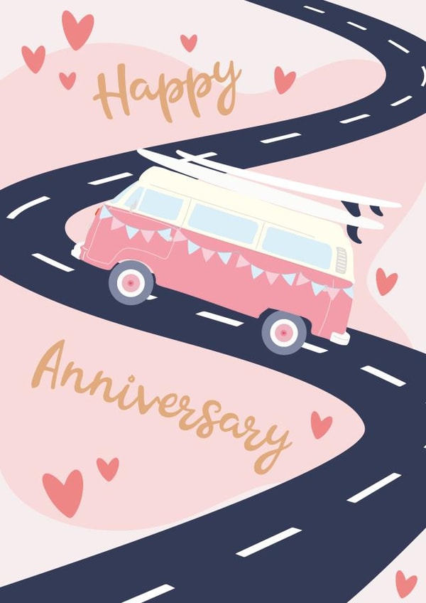 Cute Camper Van Anniversary Card - Happy Anniversary created by Rachel Millson-Hill
