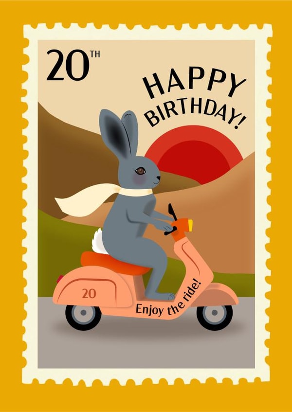 Cute Birthday Card - Bunny - 20th Birthday created by TRICIA O