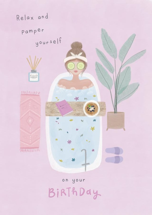 Home spa Birthday card created by Sarah Hustwaite Illustration