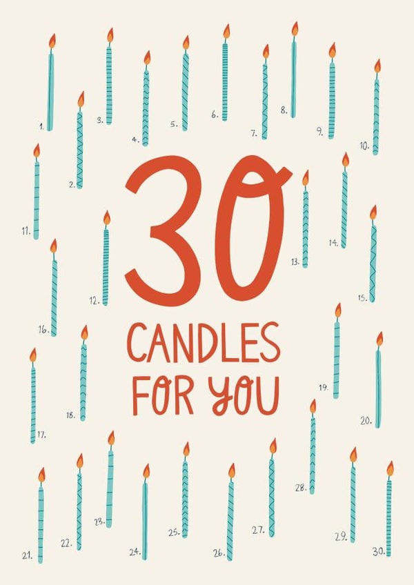 30th birthday candles card created by Christine Cuddihy Illustration