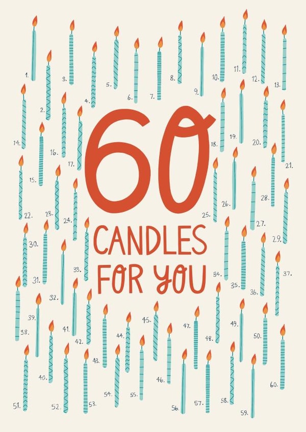 60th birthday candles card created by Christine Cuddihy Illustration