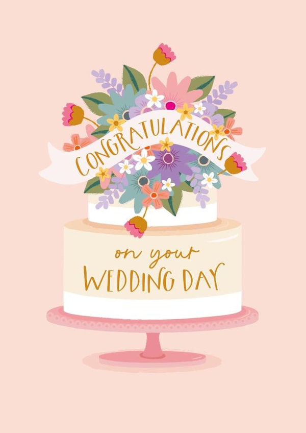 Congratulations on your Wedding Day! - Pretty Floral Cake Card. created by The Pattern Press