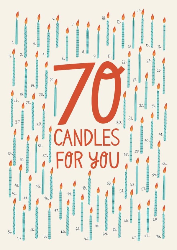 70th birthday candles card created by Christine Cuddihy Illustration