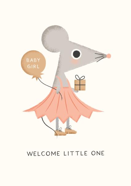 Welcome Little One – Baby Girl Mouse Card card