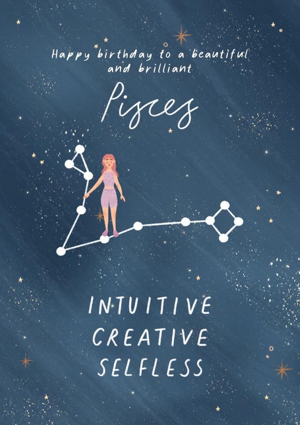 Pisces Astrology Star Sign Happy Birthday Card 1001 created by Flourish Paperworks