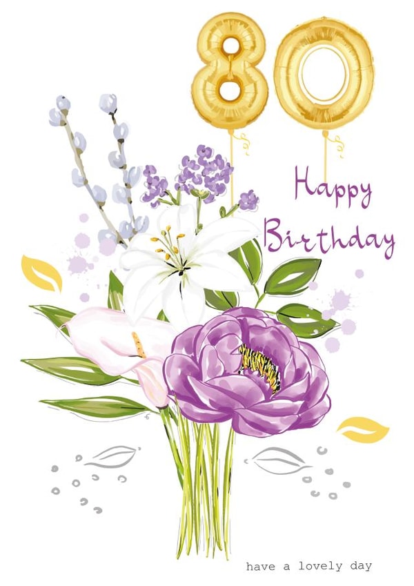 80 Floral bouquet with number balloons birthday card created by SABIVO Design by Sabina