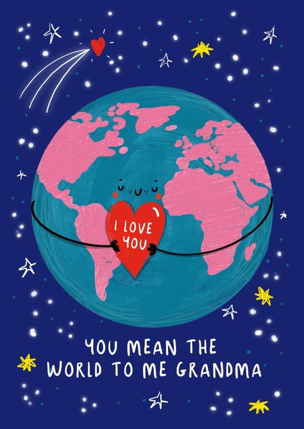 Cute Mothers Day Card - Grandma - Space - You Mean The World To Me Grandma created by NICHOLA COWDERY ILLUSTRATIONS 