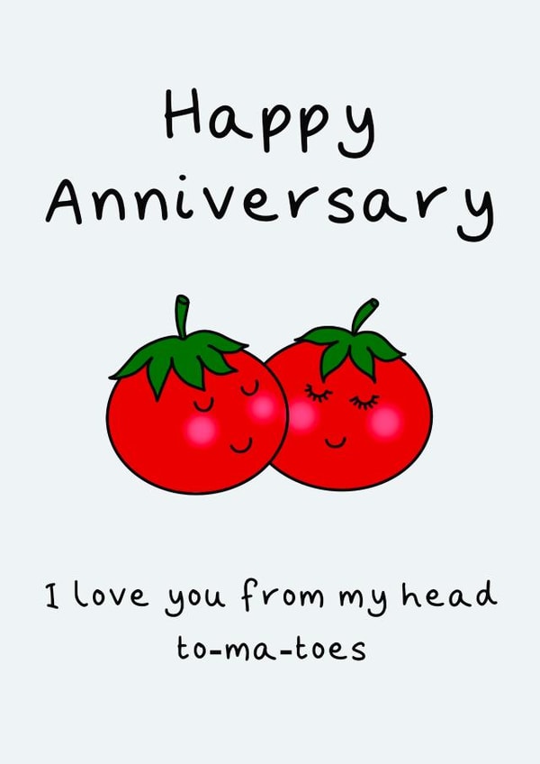 Cute Anniversary card for husband or wife - tomato pun - Happy Anniversary created by Jenny Wren Designs