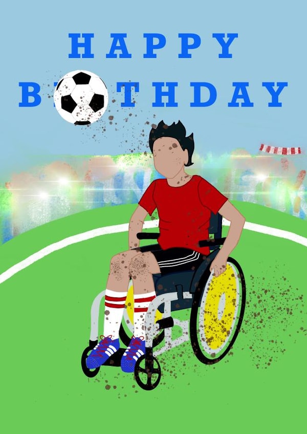 Wheelchair football boys birthday card  created by Julie Costello