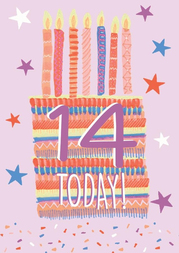 14th Birthday Cake Card 1000 created by Pom Pom Party Cards