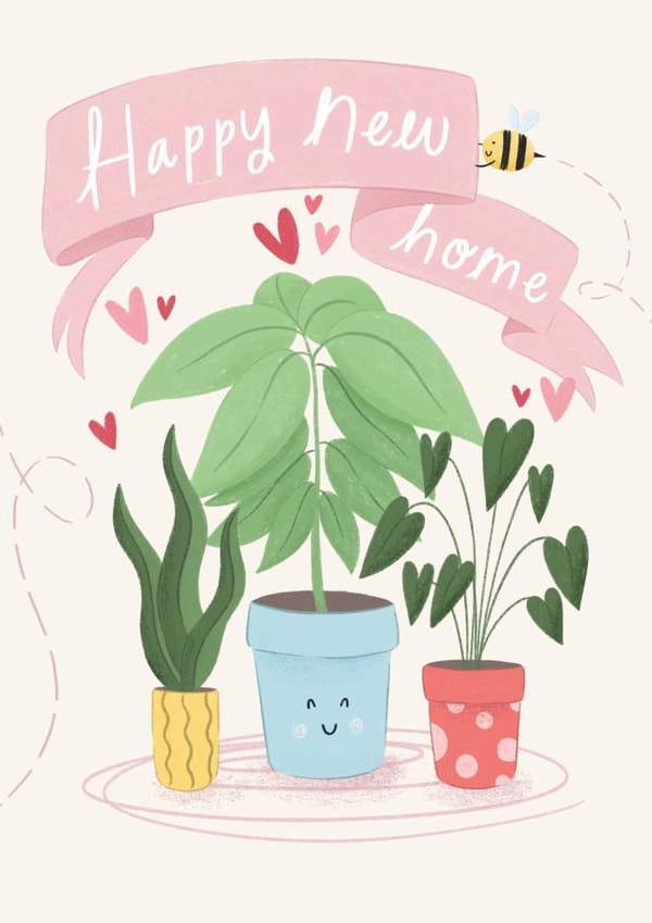 Pretty New Home Card - House Plants - Bee - Happy New Home created by Chloe Fae Designs