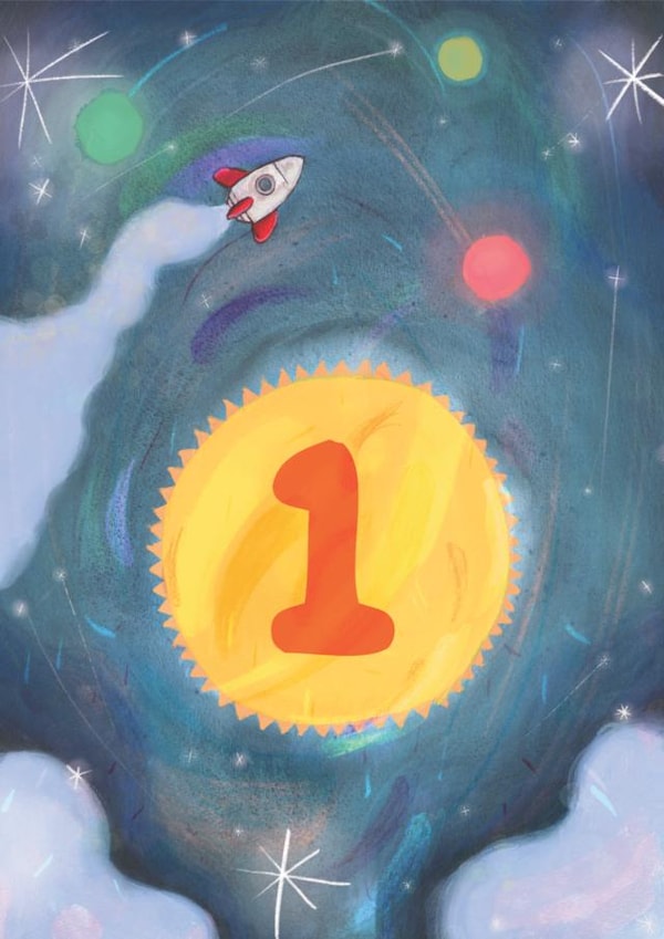 1st birthday - one year old space rocket card created by The Grey Earl