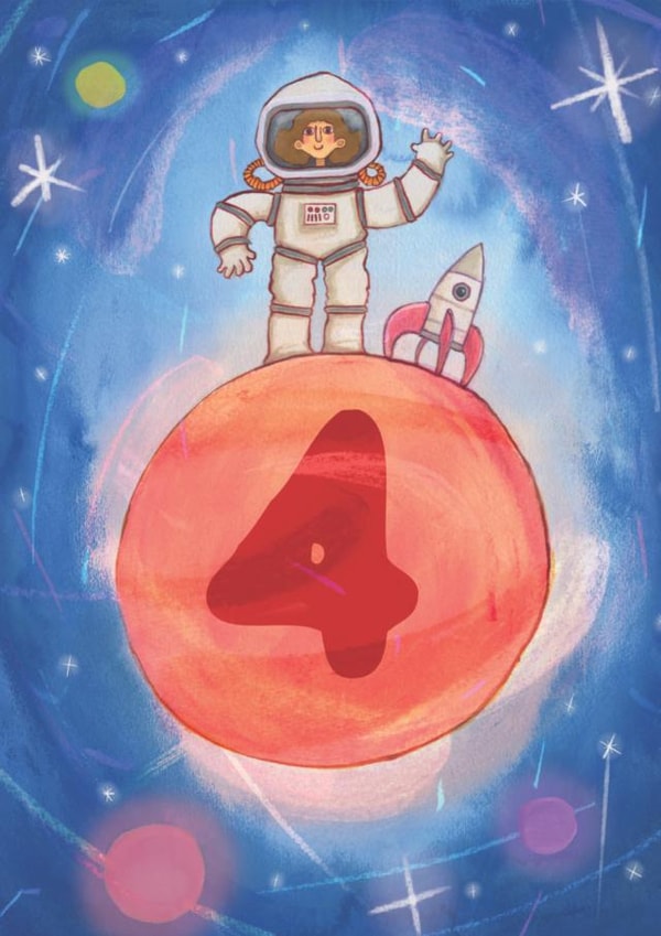 4th birthday card - kids space rocket created by The Grey Earl