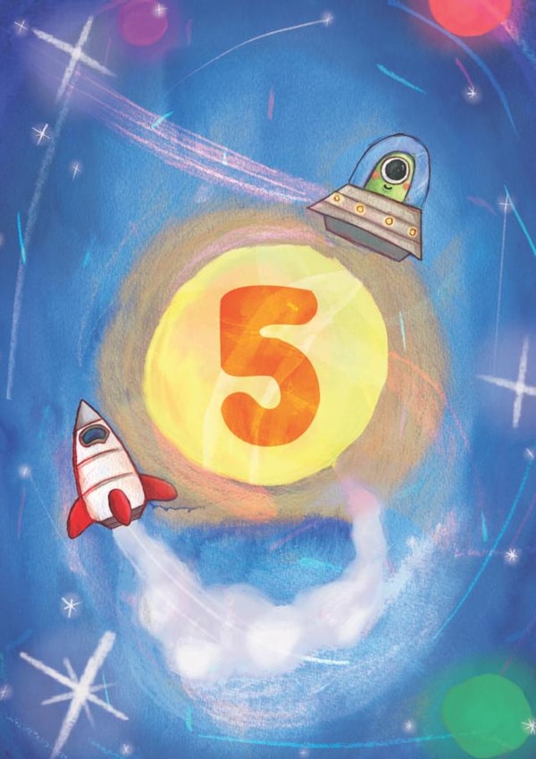 5th birthday card - kids space rocket created by The Grey Earl