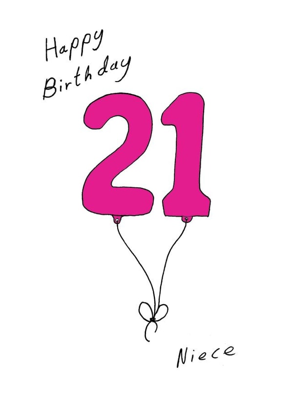 Niece 21 pink balloon birthday card created by A Ray of Sunshine Cards
