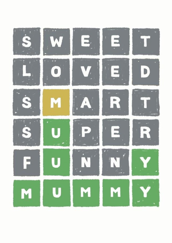 Cute Mothers Day Card - Wordle - Sweet Loved Smart Super Funny Mummy created by Paper Plane