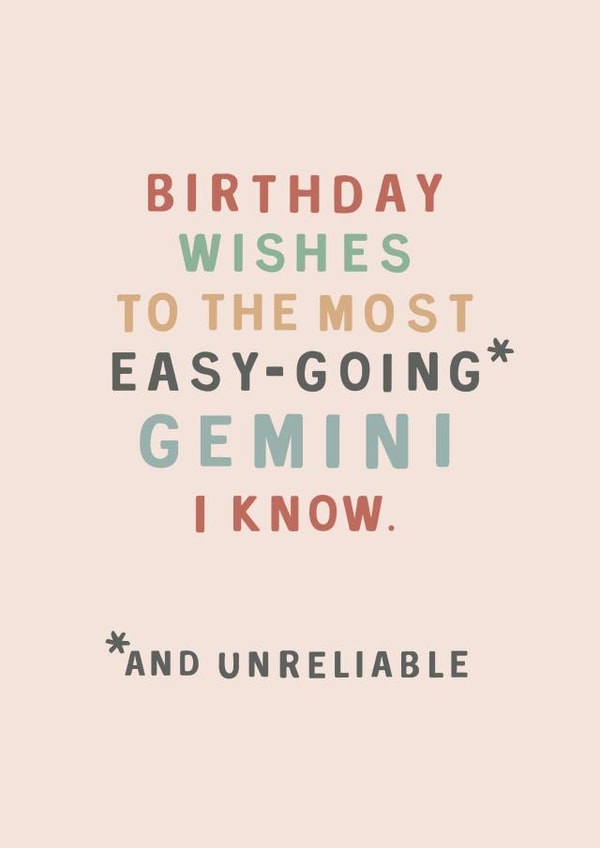 Easy-Going Gemini Horoscope Birthday Card created by Too Wordy