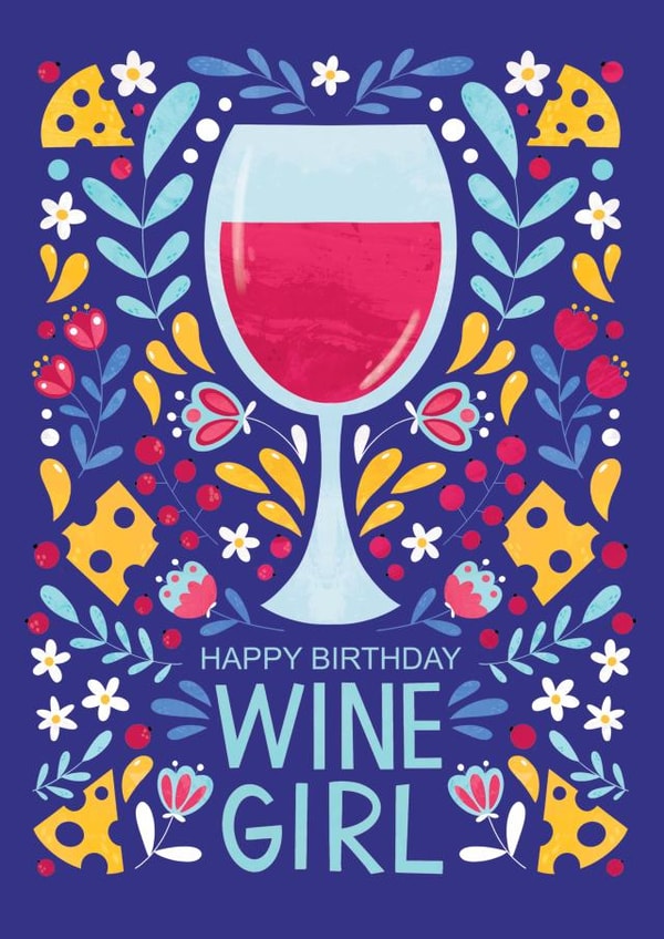 Birthday card with wine and flowers 1000 created by Nastya Rizaeva