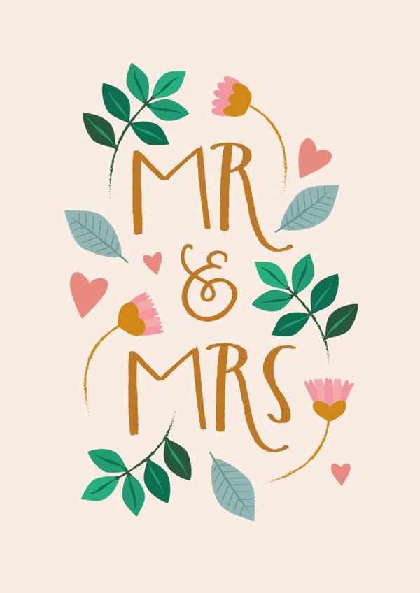Pretty Mr & Mrs Wedding Card created by The Pattern Press