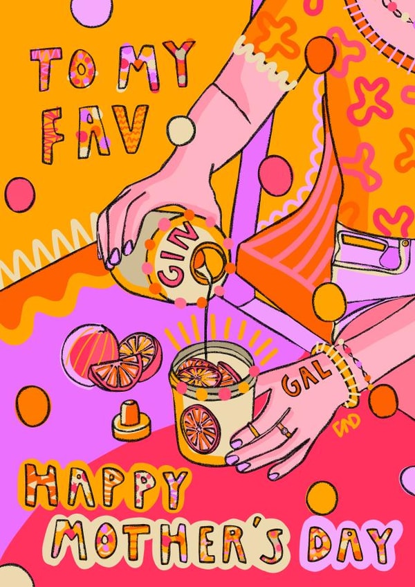 Eclectic gin gal themed mother's day card created by Freya Niamh Design