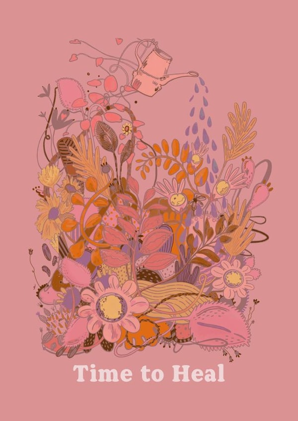 Time to heal, a sweet and caring get well soon card created by Alice's Illustrations