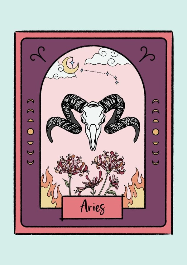Aries Star Sign Zodiac Celestial Tarot Card created by Midnight Muse