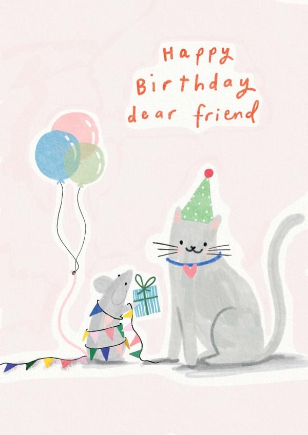 Cat and Mouse Happy Birthday Card created by Martha Ratcliff Illustration