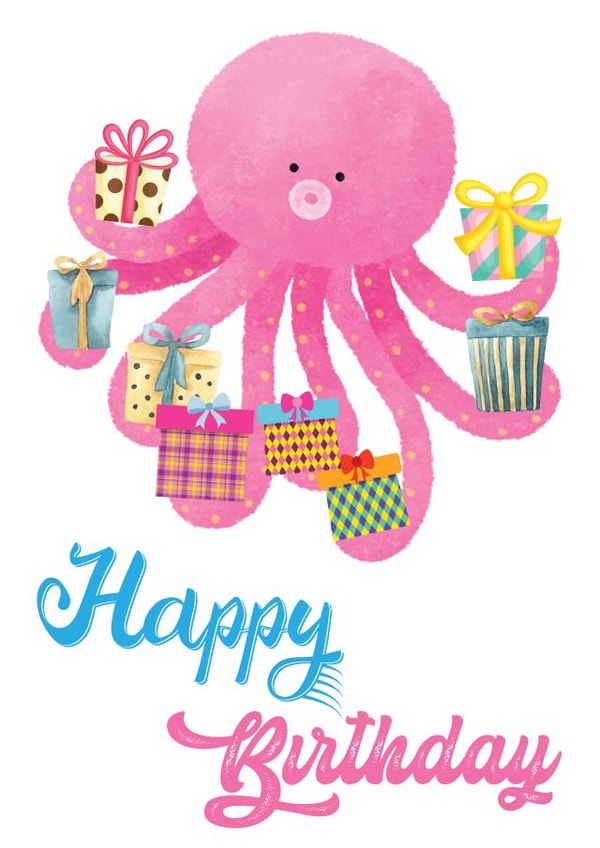 Cute Octopus Gift Box Birthday Card created by Nidd And Rigg!