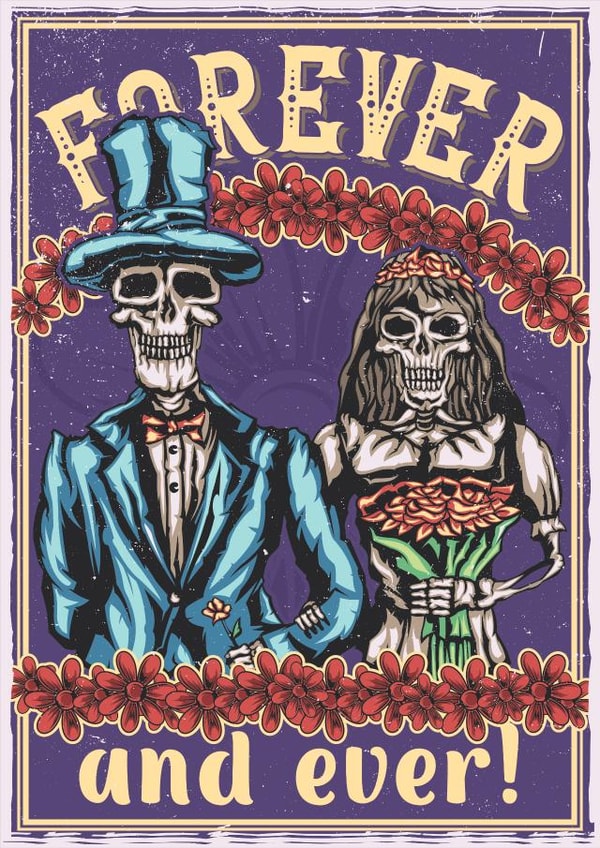 Cute Gothic Anniversary Card / Wedding Card - Skulls - Forever And Ever created by Mel @ DeadHead Designs