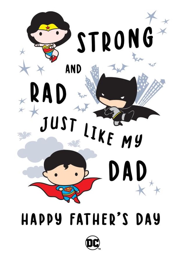 Cute Father's Day Card - Strong and Rad - Batman - Superman - Superwoman created by Cardology