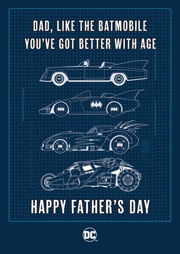 Funny Father's Day Card - Batmobile - Batman created by Cardology